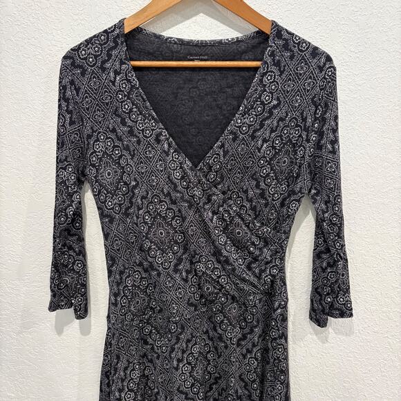 Garnet Hill Brianna Surplice Knit Dress Women's Medium A-Line V-neck - Picture 3 of 7